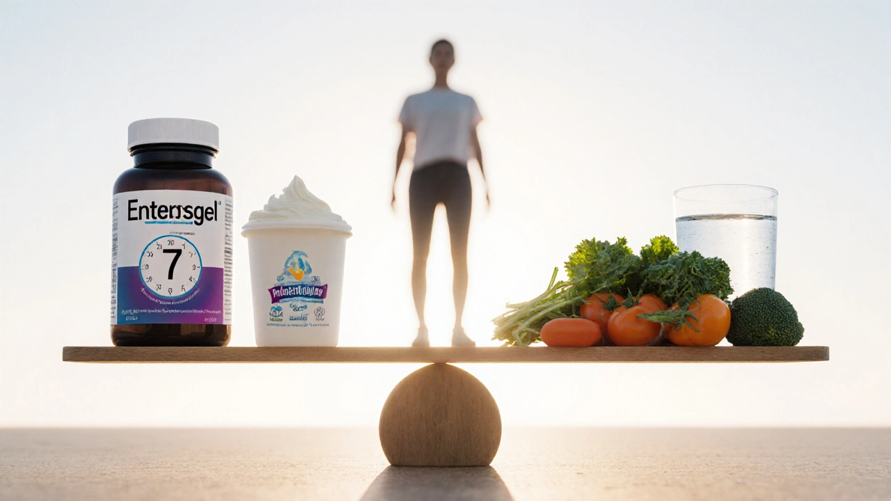 Váha symbolizující krátkodobé užívání Enterosgelu a podporu střevní mikroflóry.