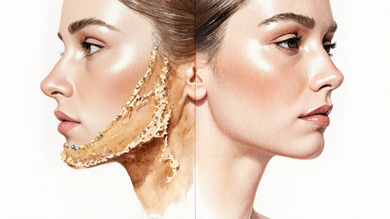 Dvě tváře: jedna s ne přirozeným základem, druhá s hladce rozptýleným.