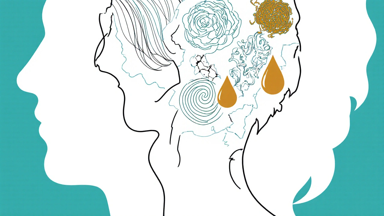 Kulový profil hlavy s abstraktními symboly reprezentujícími různé typy vlasů.