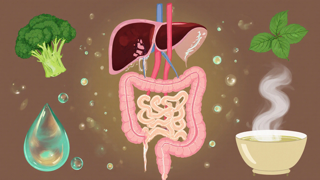 Vnitřní orgány těla jako čisté a svítící systémy s přírodními prvky kolem.