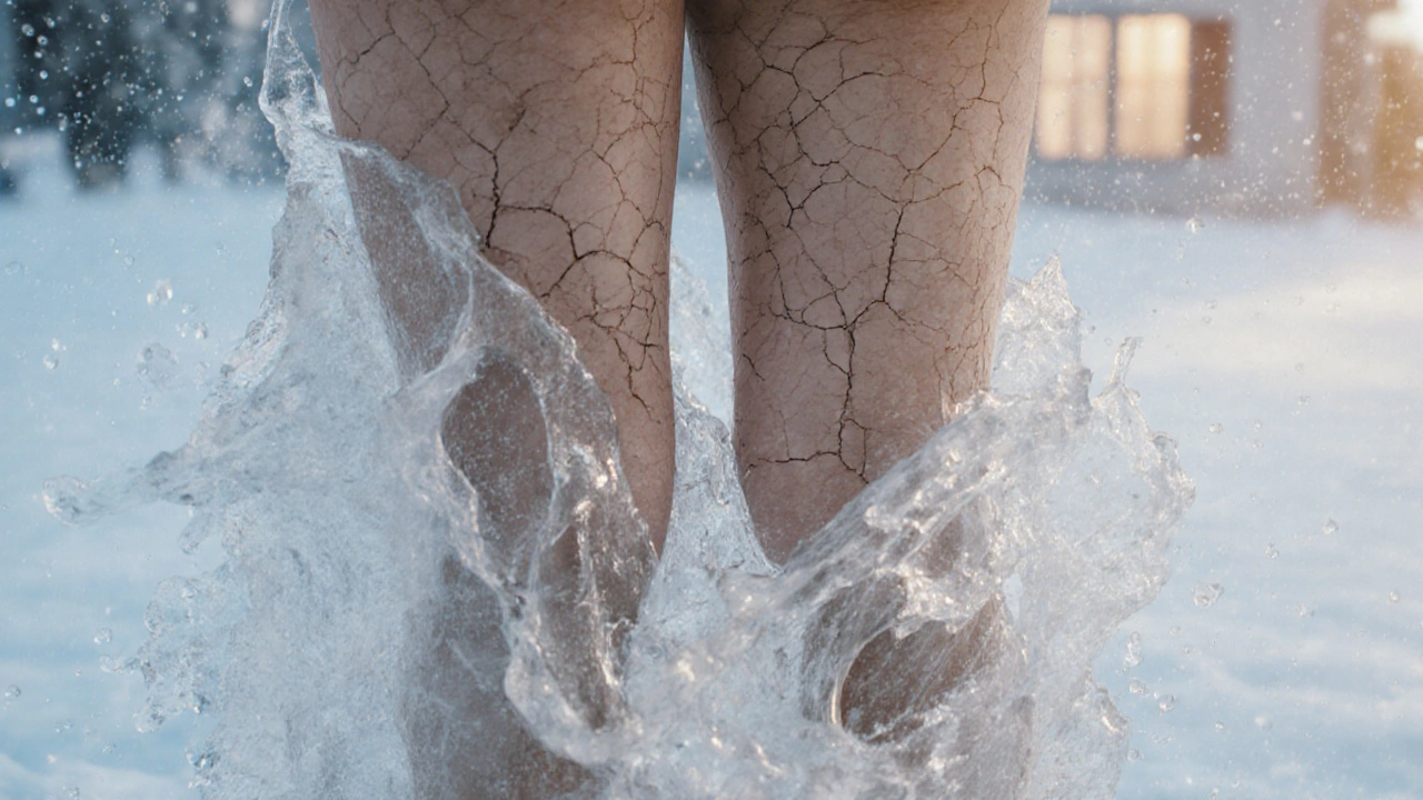 Zimní krajina spojená s prasklou pokožkou, kterou obnovuje vlhkost.