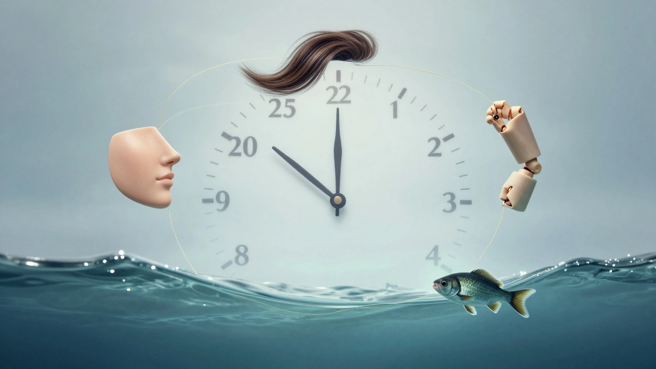 Hodiny ukazují věk 25–30 let s symboly zdravé pokožky, vlasů a kloubů.