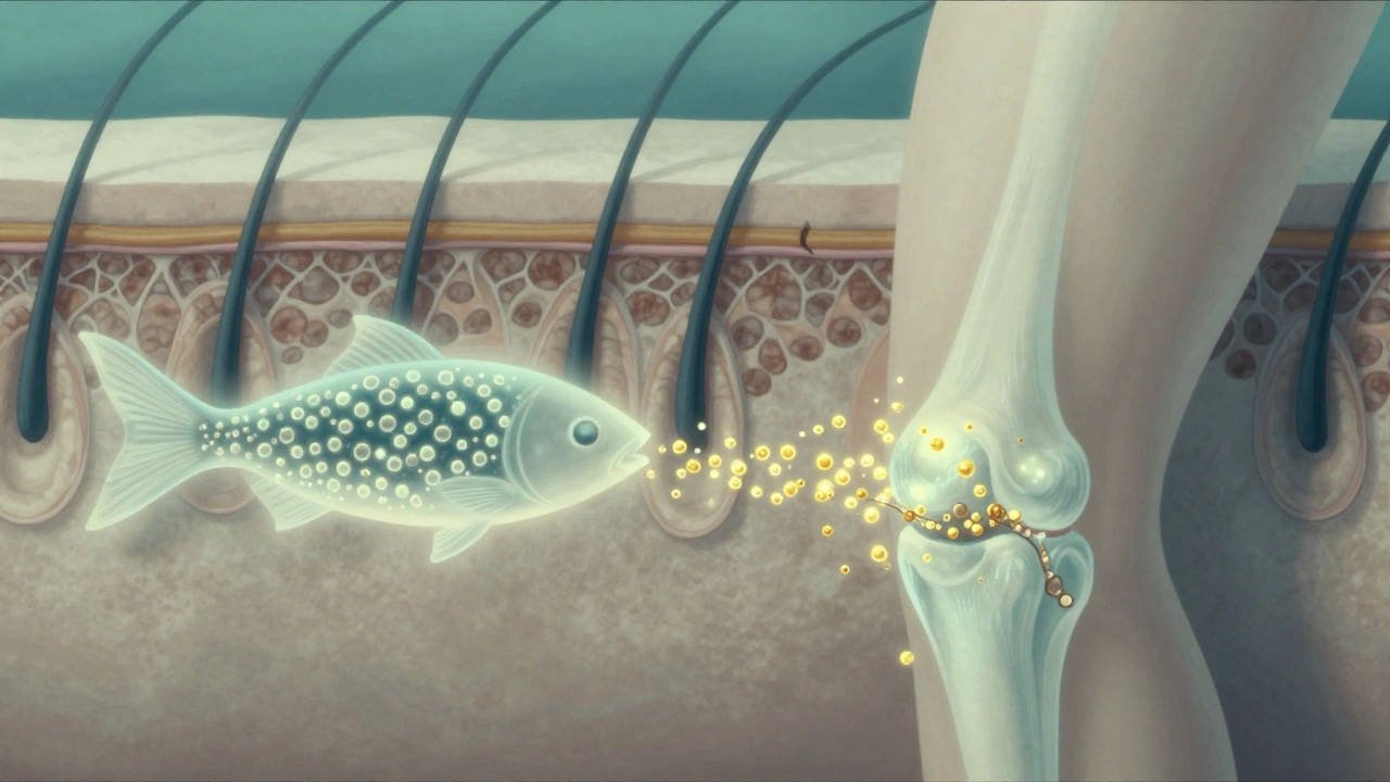 Kolagenové molekuly proudí do pokožky, vlasů a kloubů.