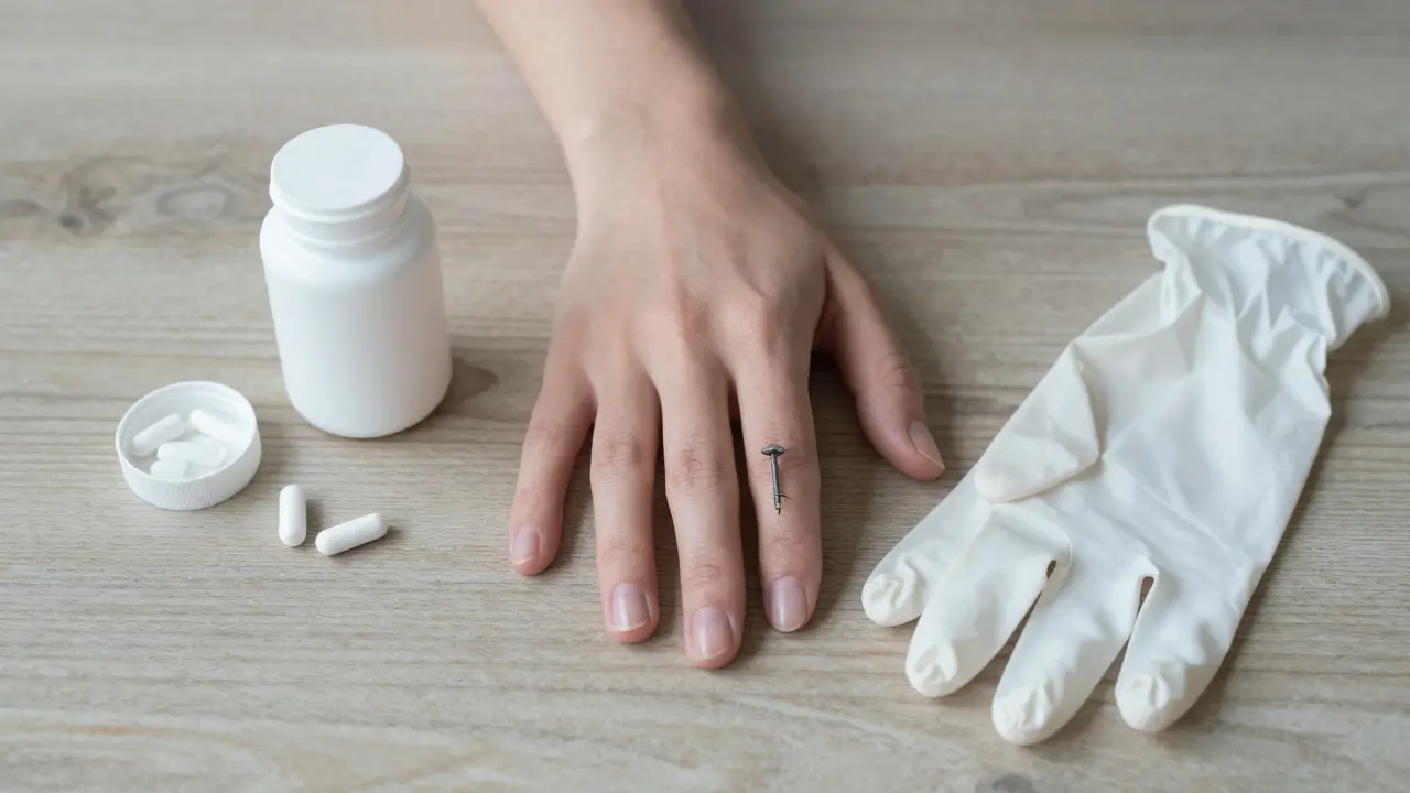 Kontrast křehkého a silného nehtu s doplňkem a rukavicemi