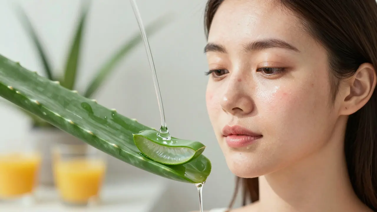 Žena s tváří, která přechází od nečistot k zdravému záření, symbolizující vnitřní péči.