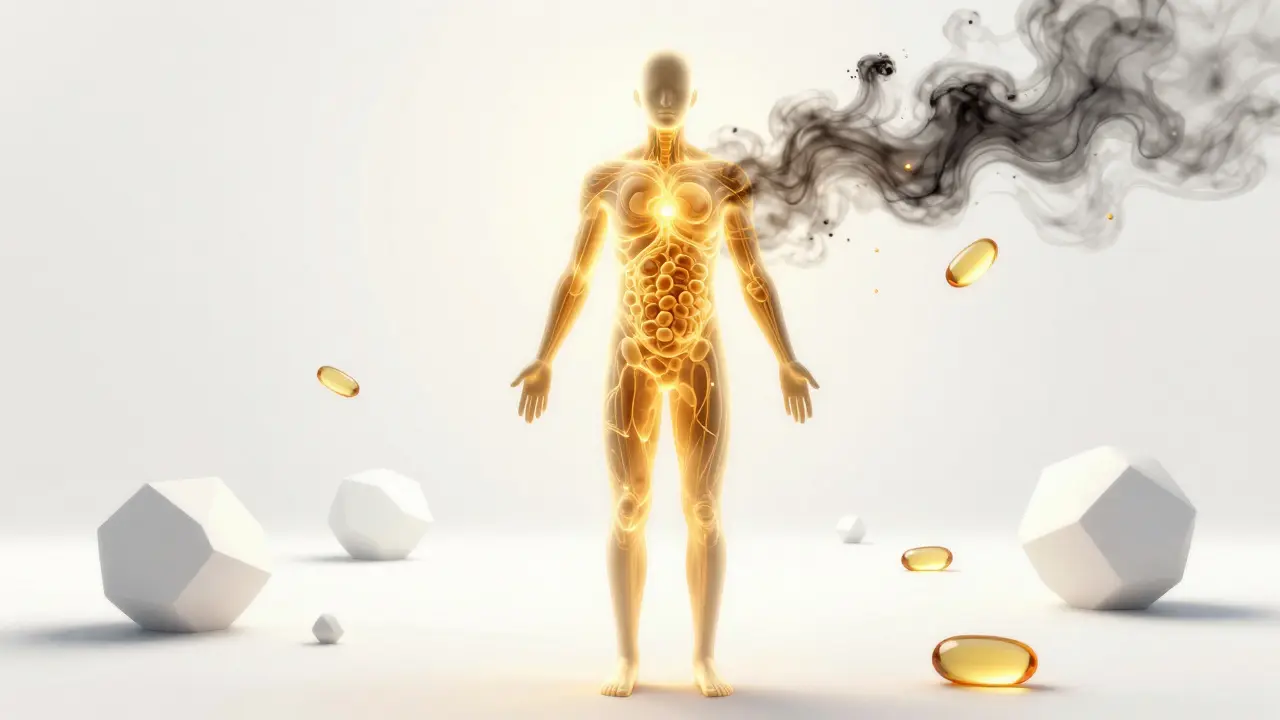 Abstraktní postava představující vnitřní zdraví a energii.