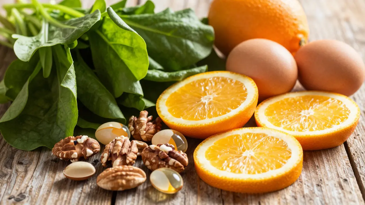 Čerstvé potraviny bohaté na živiny osvětlené sluncem.