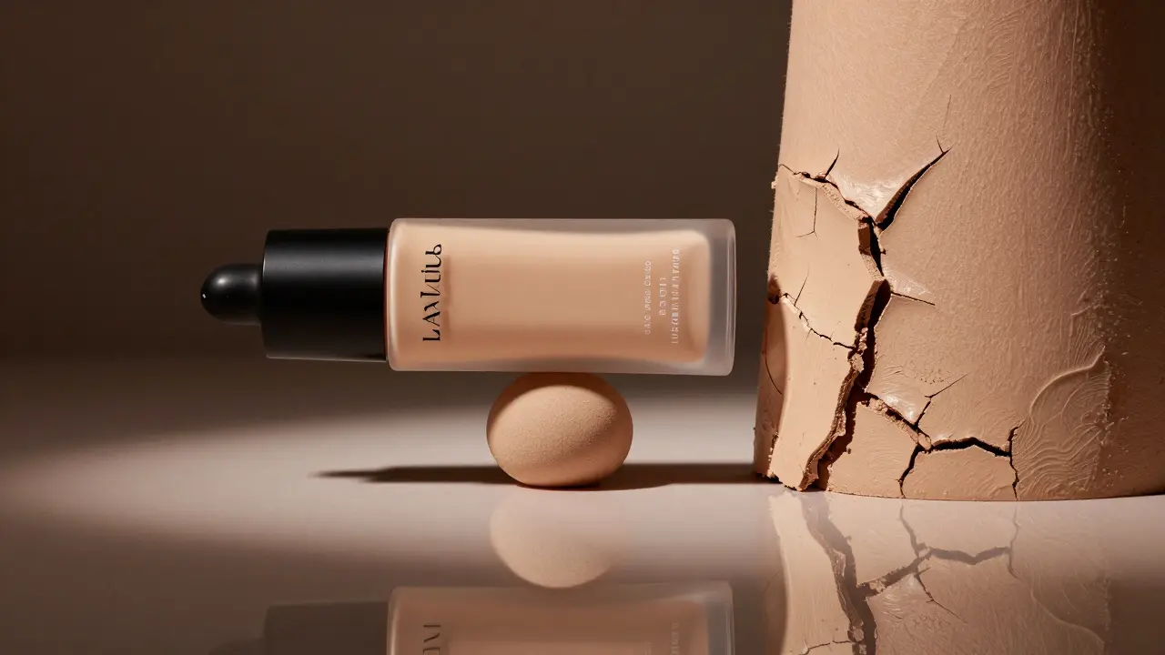 Dokonalá podkladová vrstva na hladké pleti vpravo a rozpadající se make-up vlevo, symbolizující význam primeru.