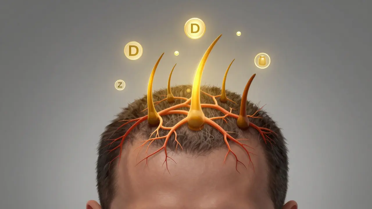 Vlasy rostoucí z živých folikulů naplněných vitamíny