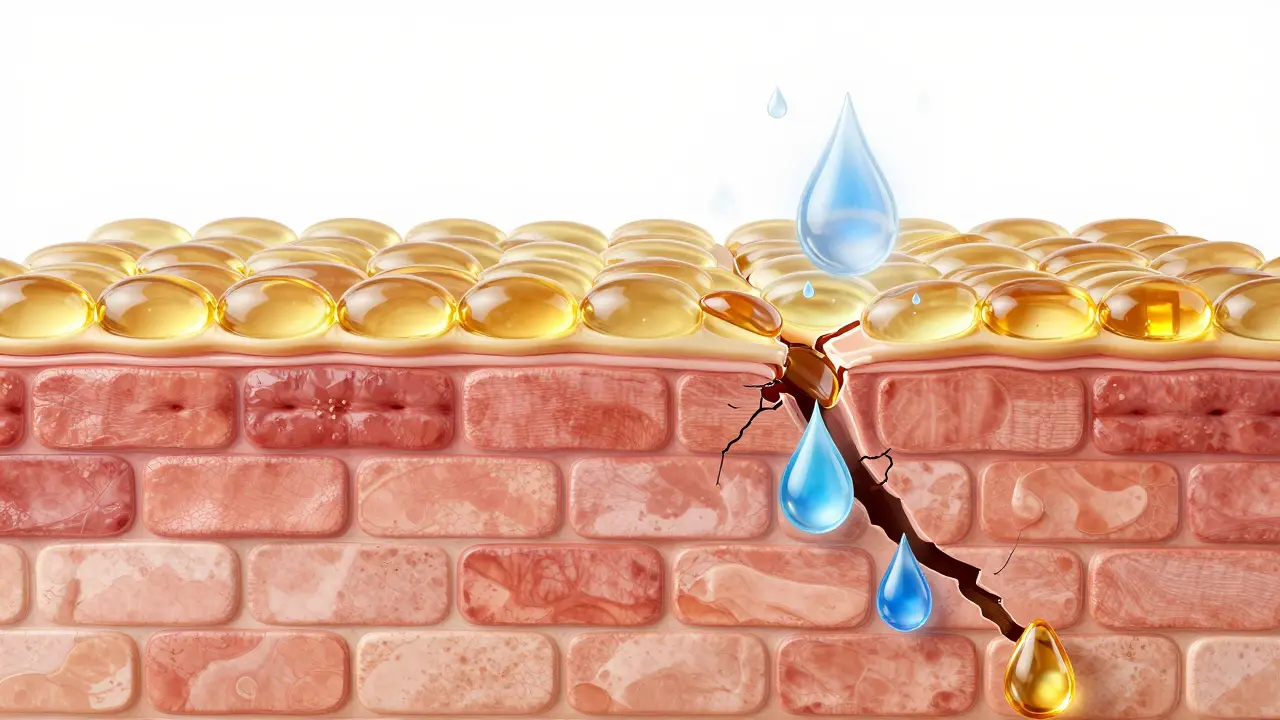 Konceptuální zobrazení opravy kožní hydrolipidní bariéry a lipidů.