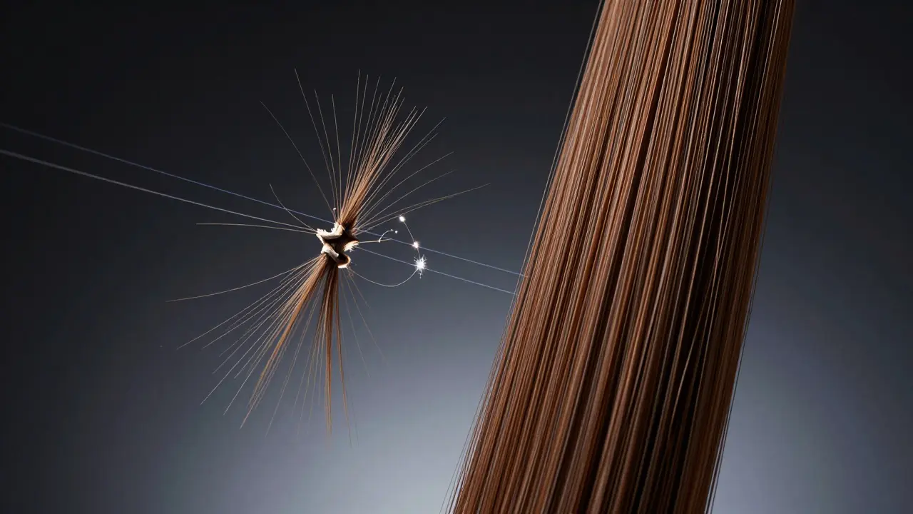 Konceptuální zobrazení opravy vlasové struktury a uzavřené kutikuly.