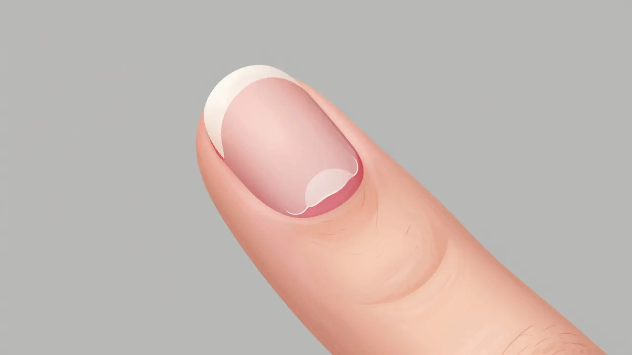 Medicínská ilustrace hojení nehtového lůžka a tvorby ochranné vrstvy kůže.