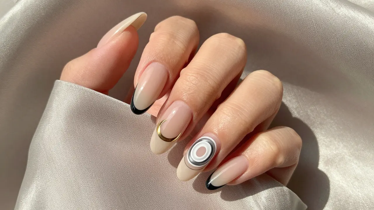 Elegantní manikúra s různými trendy kroužků na nehtech
