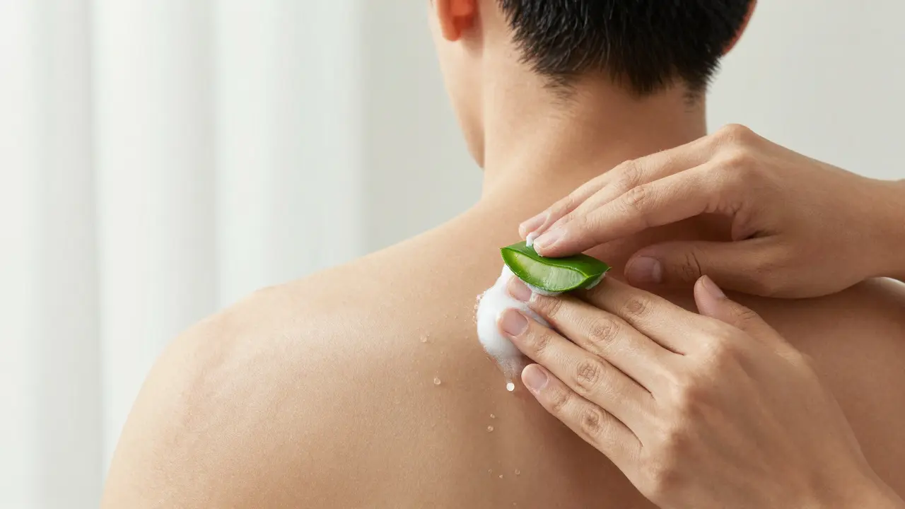 Aplikace uklidňujícího balzámu s aloe verou na hladká záda