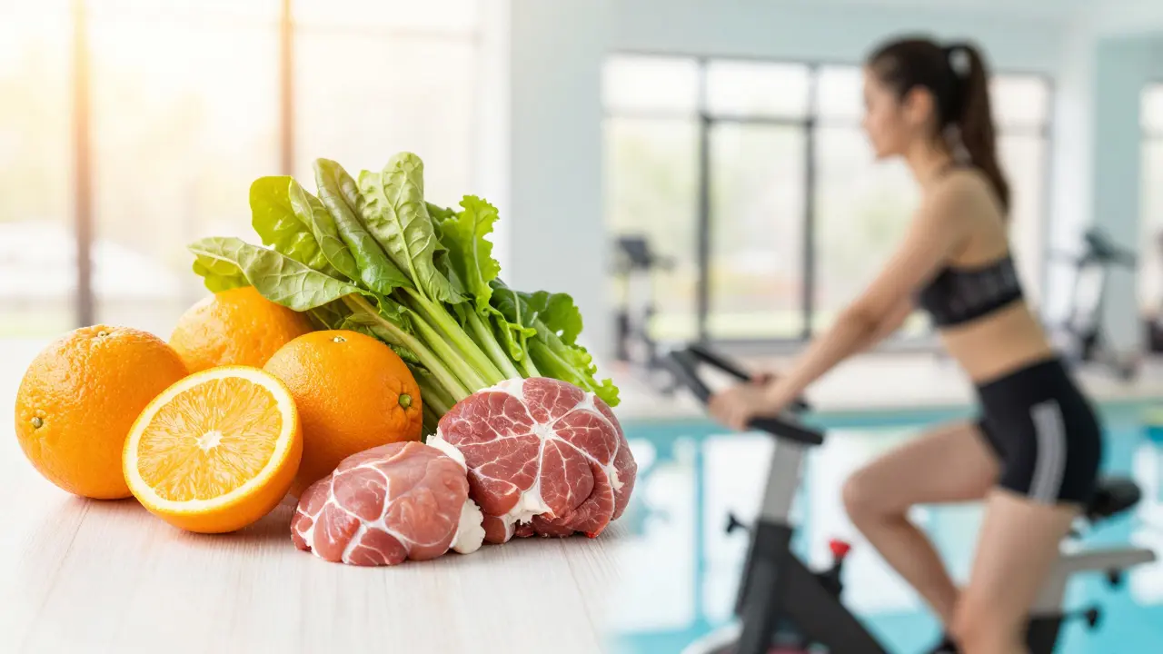Čerstvé ovoce a zelenina vedle osoby plávající, ilustrující prevenci
