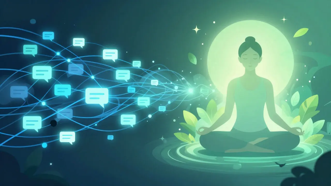Ilustrace meditace proti digitálnímu stresu a vyhoření
