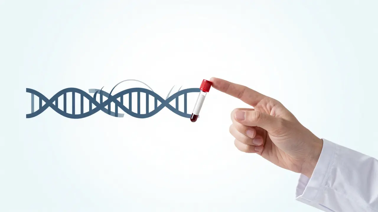 Lékařská ruka u krevní zkumavky symbolizující diagnostiku