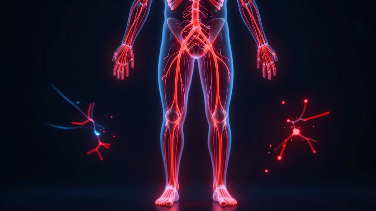 Grafické znázornění neurologických potíží z nadbytku vitamínu B6