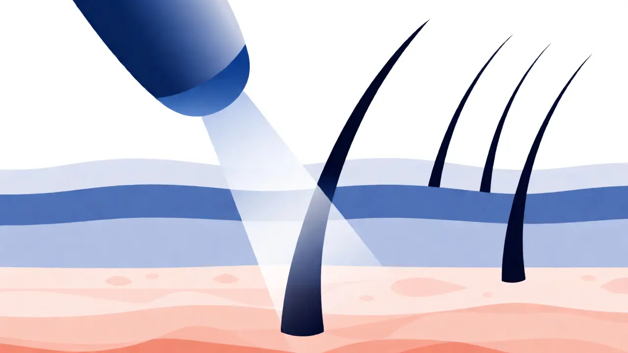 Ilustrace laserové epilace cílené na folikul pro prevenci zarůstání