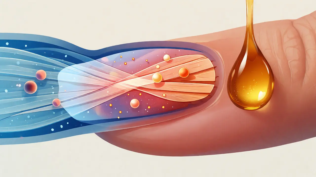 Ilustrace posilování nehtové ploténky živinami a hydratací z kořene