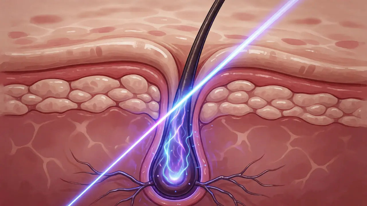 Ilustrace laserové epilace cílené na folikul