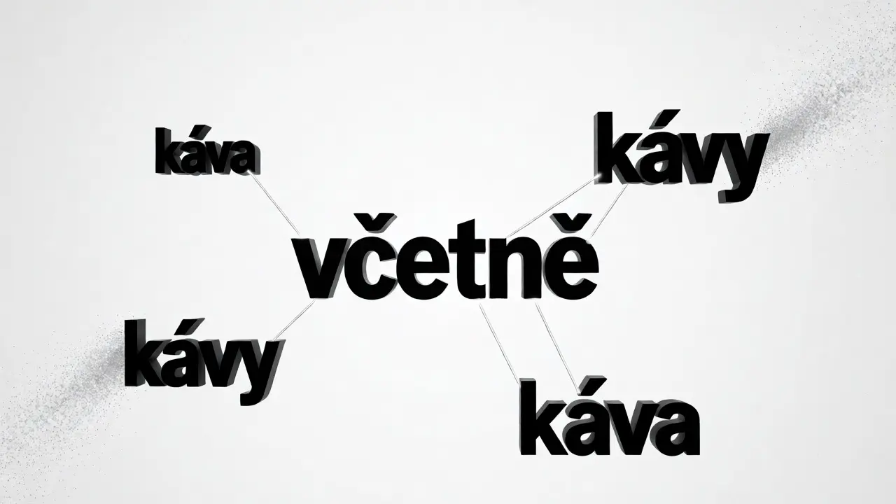 Konceptuální ilustrace správného gramatického pádu slova včetně