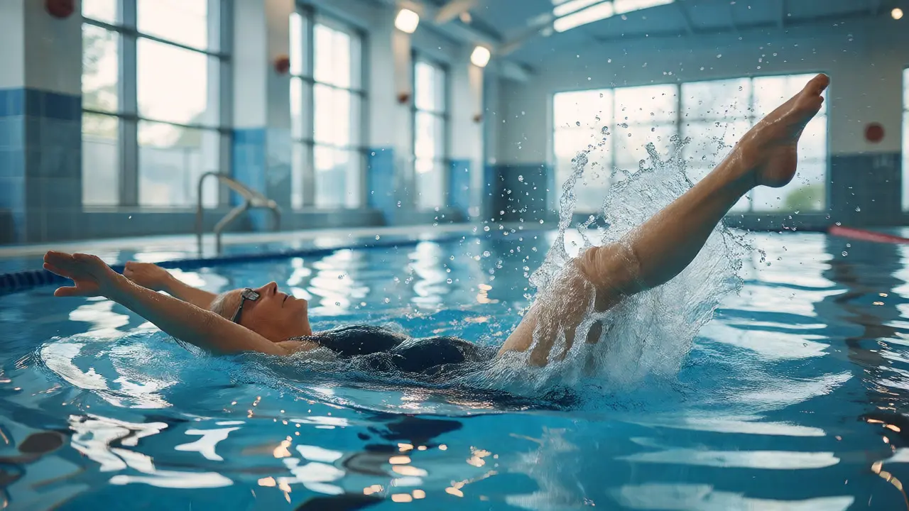 Senior cvičící ve vodě pro úlevu od bolesti kloubů